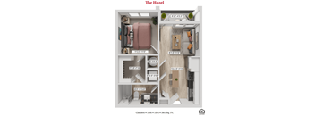 The Hazel One Bed One Bath Floor plan at Greenwood Commons Apartments, Delaware, OH 43015