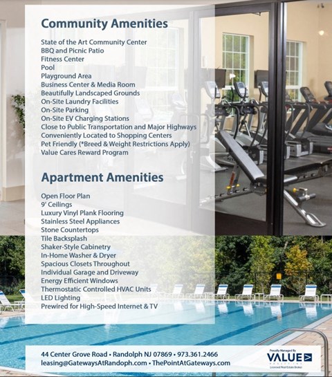 Community Amenities and Features at The Point at Gateways, Randolph, 07869  