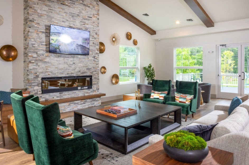 Resident Lounge w/Fireplace at The Point at Gateways, New Jersey  