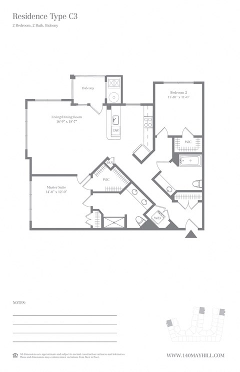 C3 Floor Plan at 140 Mayhill, Saddle Brook, New Jersey