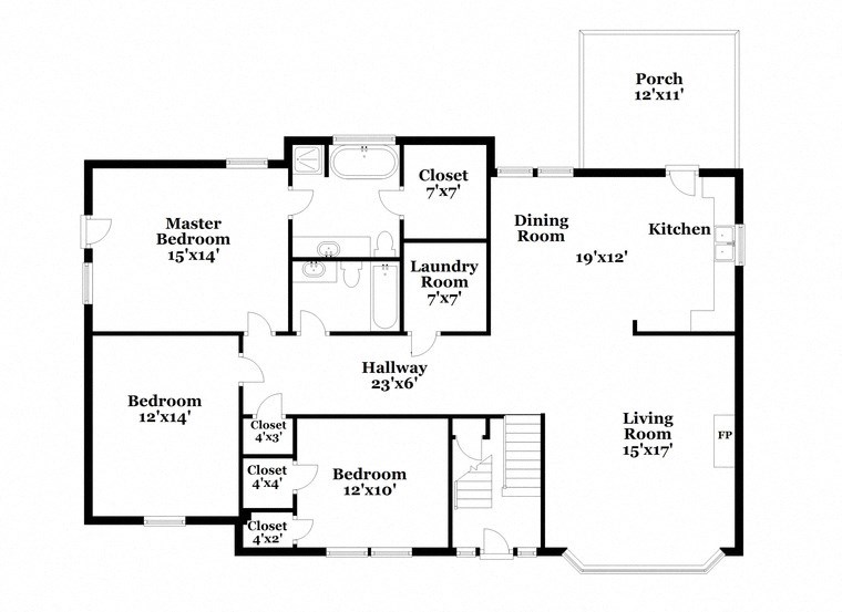 a floor plan of a house with two bedrooms and a living room and a kitchen