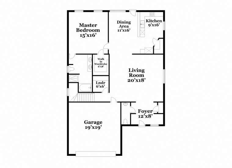 a floor plan of a house with a small kitchen and a living room