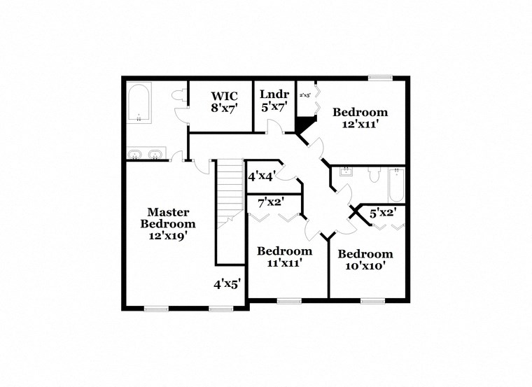 floor plan of a house with an open floor plan with bedrooms and baths