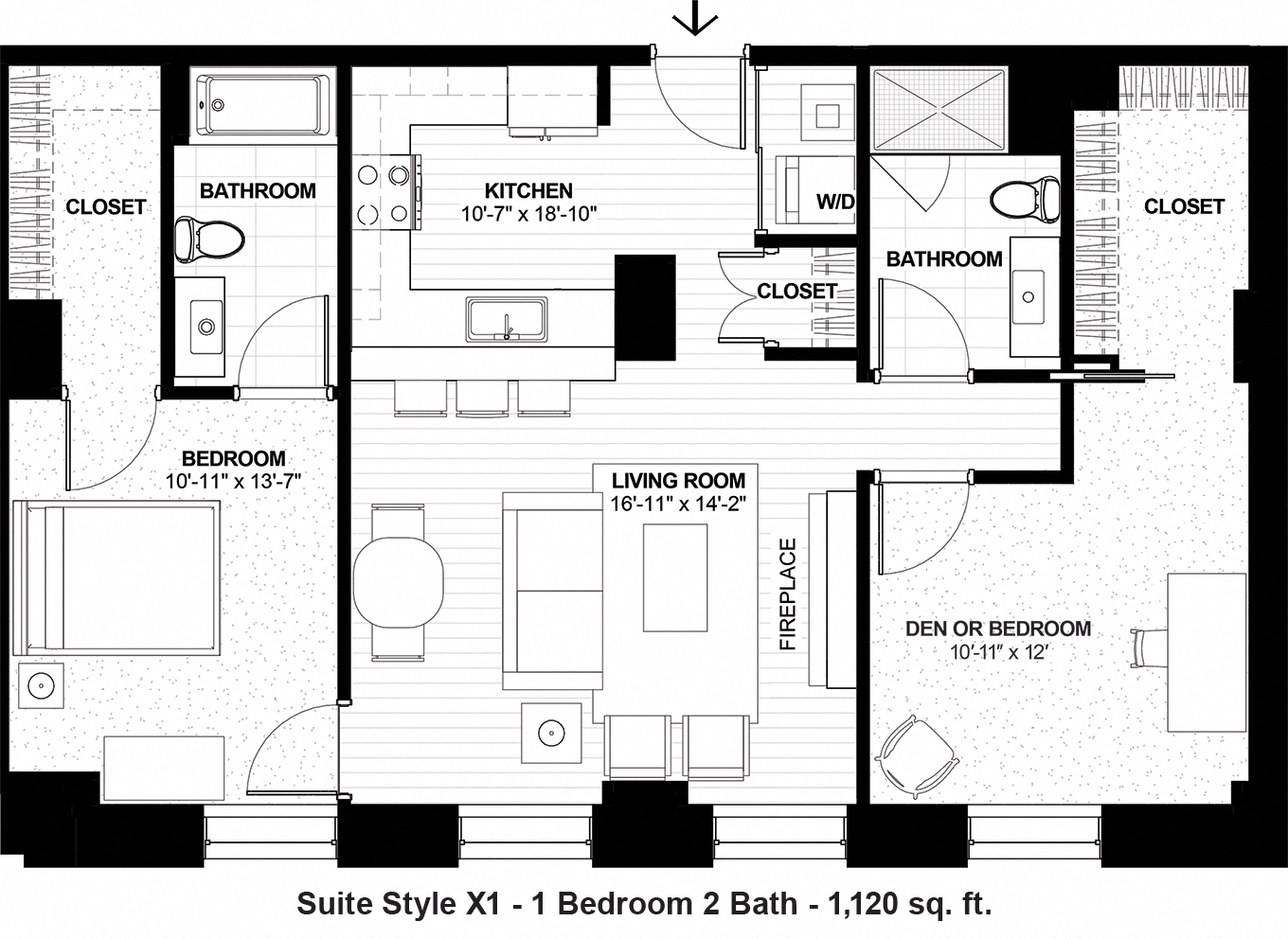 Suite Style X1 - Unique 1 Bedroom 2 Bathroom Suite with Den at The Terminal Tower Residences Apartments, Ohio