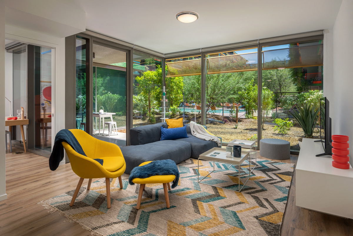 The living room area of one of our luxury apartments in Old Town Scottsdale