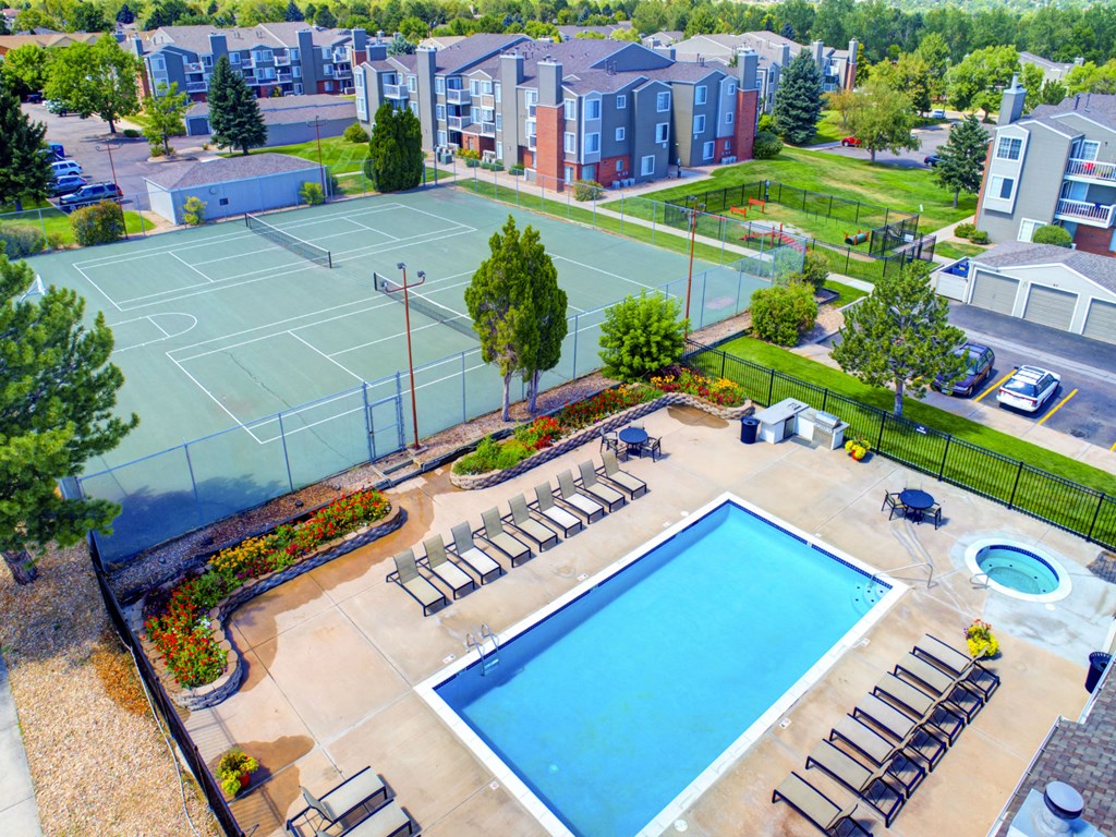 Aerial View of Pool and tennis courts