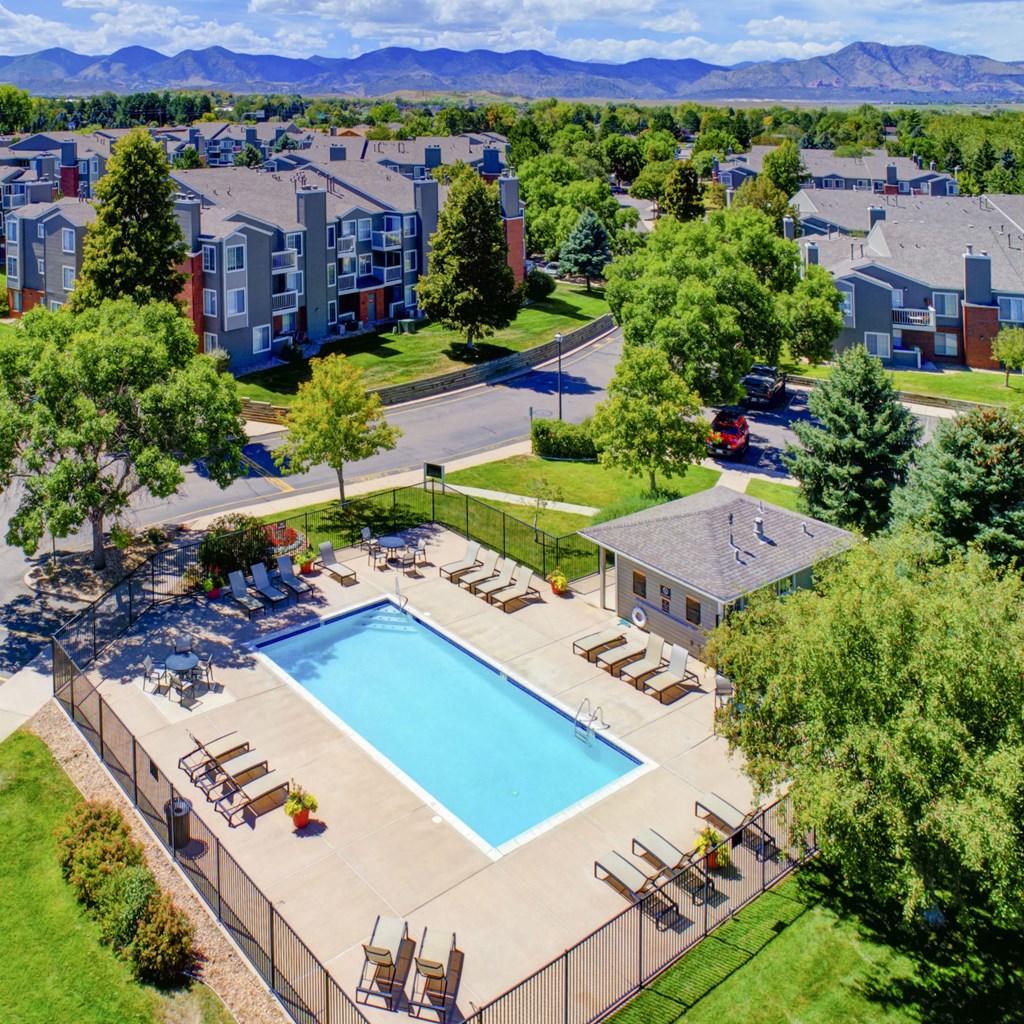 Aerial View Pool and rocky mountains
