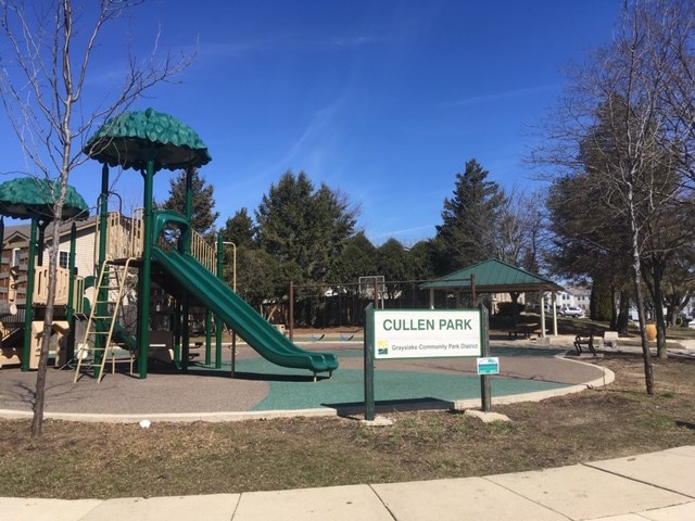 a playground with a sign for gull park