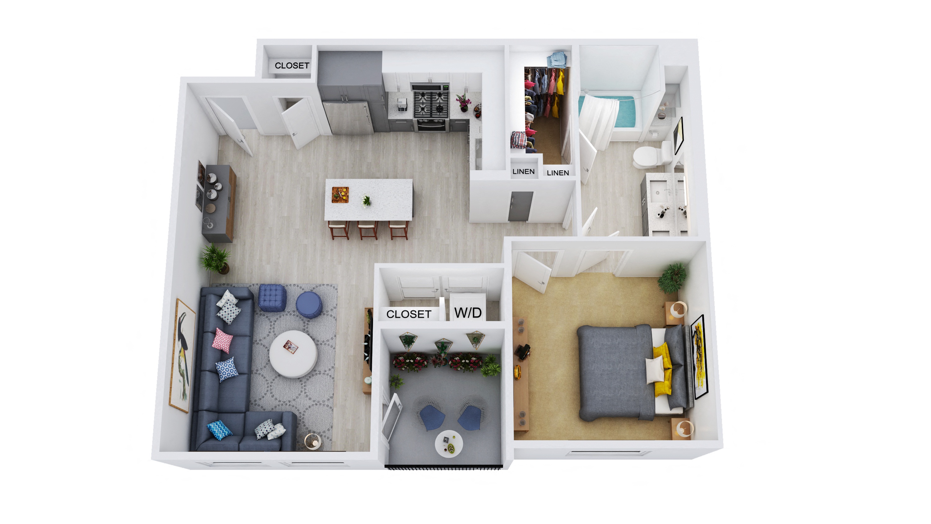 A1 – 1 Bedroom 1 Bath Floor Plan Layout – 825 Square Feet