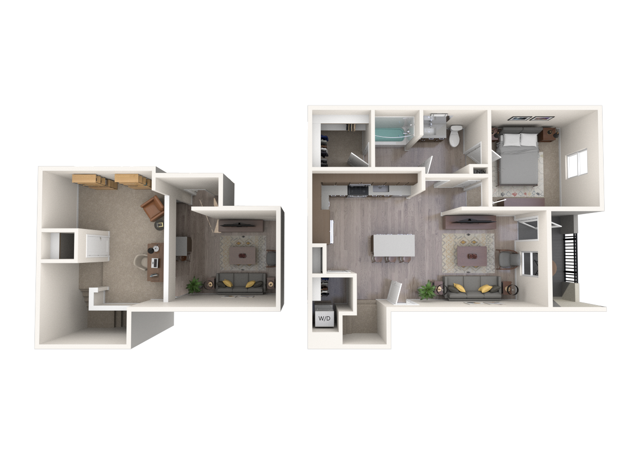 A2-L - 1 Bedroom 1 Bath Floor Plan Layout - 1101 Square Feet