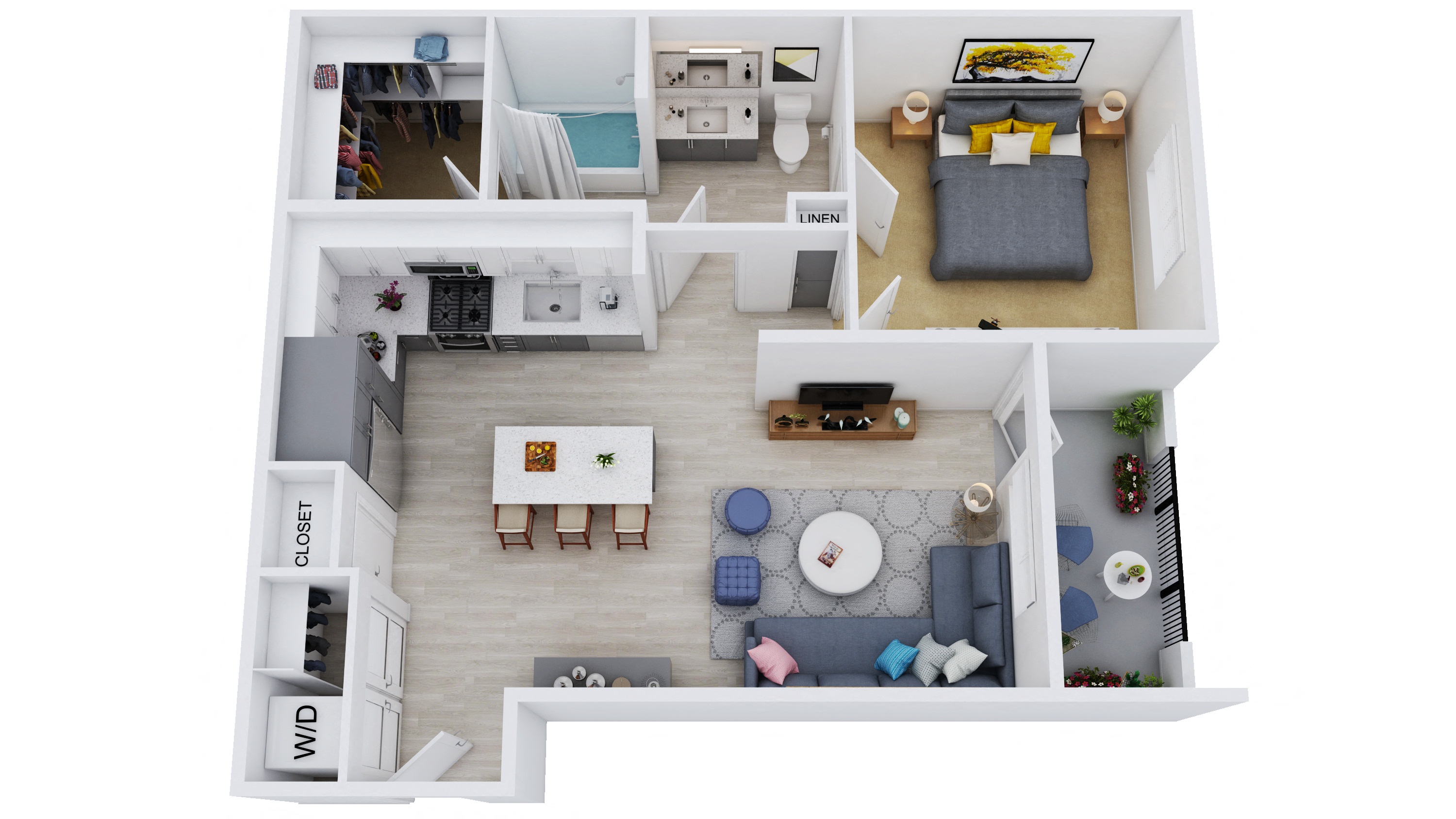 A2.2-D – 1 Bedroom 1 Bath Floor Plan Layout – 907 Square Feet