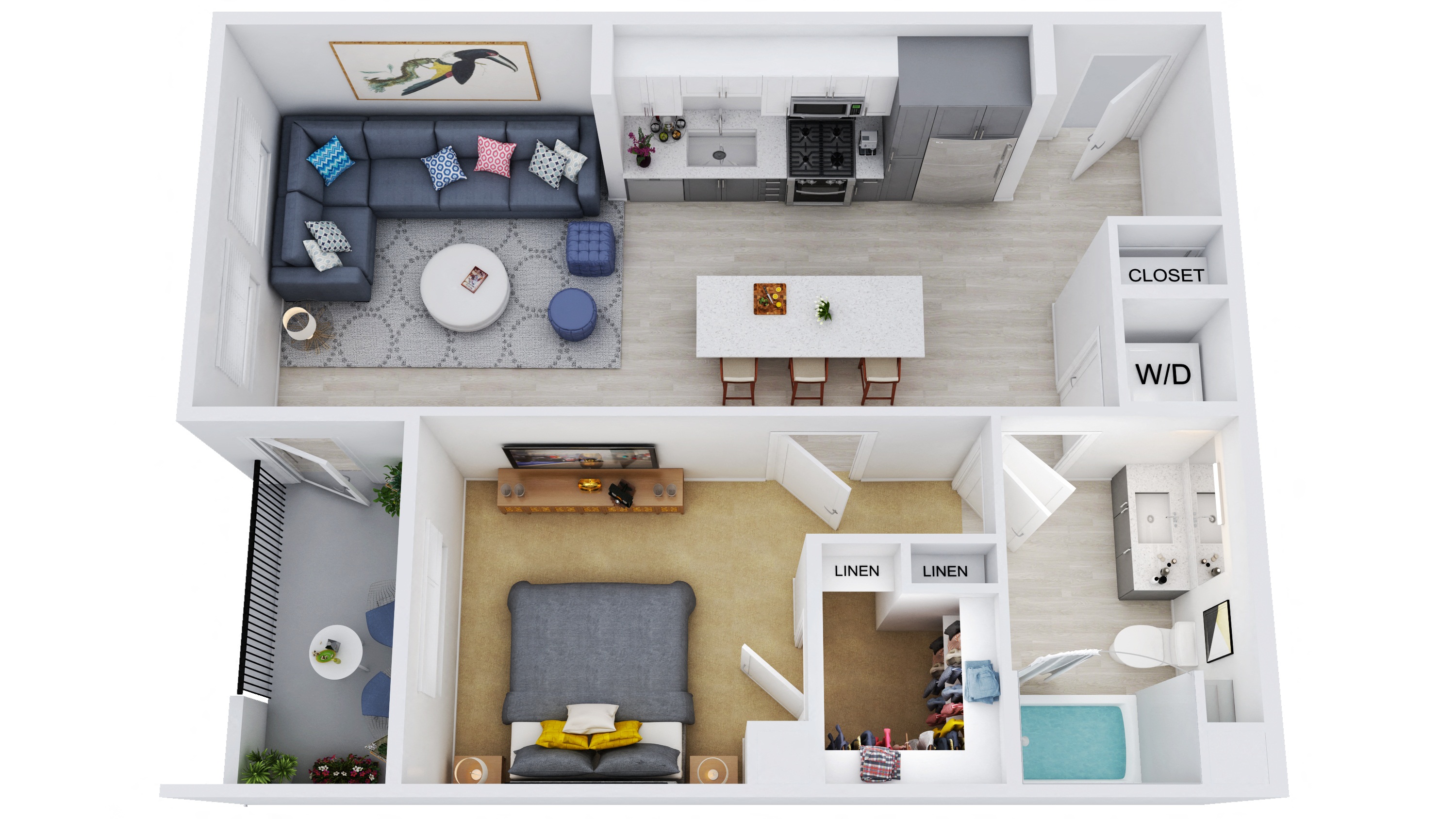 A3.2 – 1 Bedroom 1 Bath Floor Plan Layout – 726 Square Feet