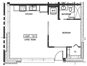 the lower level floor plan of a house with a bedroom and a living room