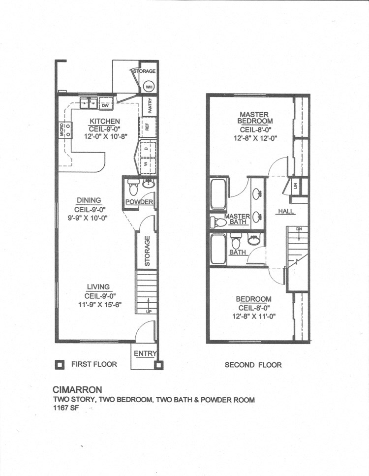 the floor plans for two bedrooms and two baths