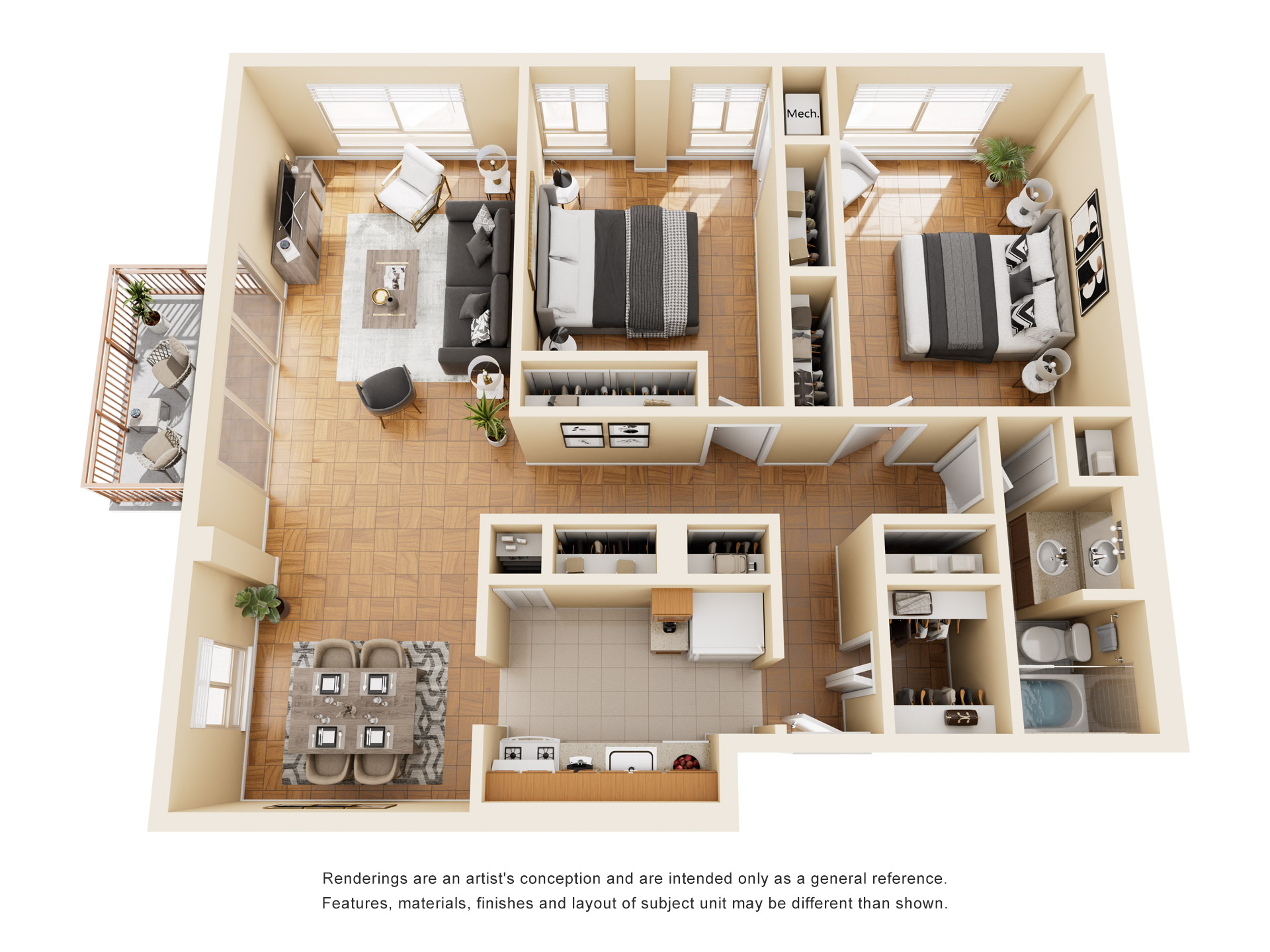 2 Bedroom 1 Bath Floor Plan