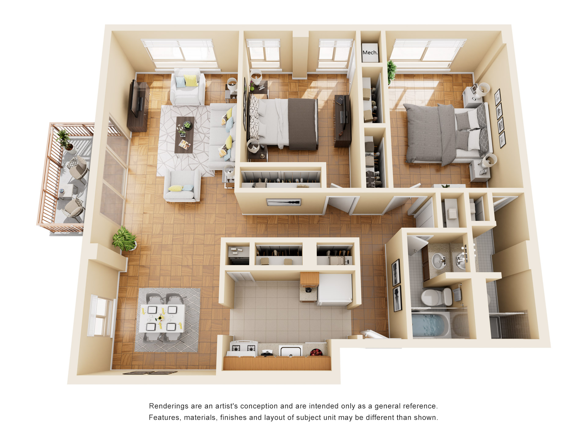 2 Bedroom 2 Bath Floor Plan