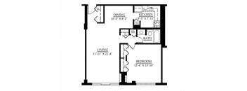 1 Bedroom 1 Bath Floor Plan