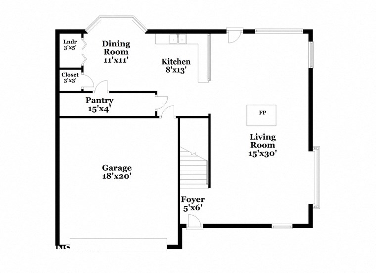 a floor plan of a house with a small kitchen and a living room