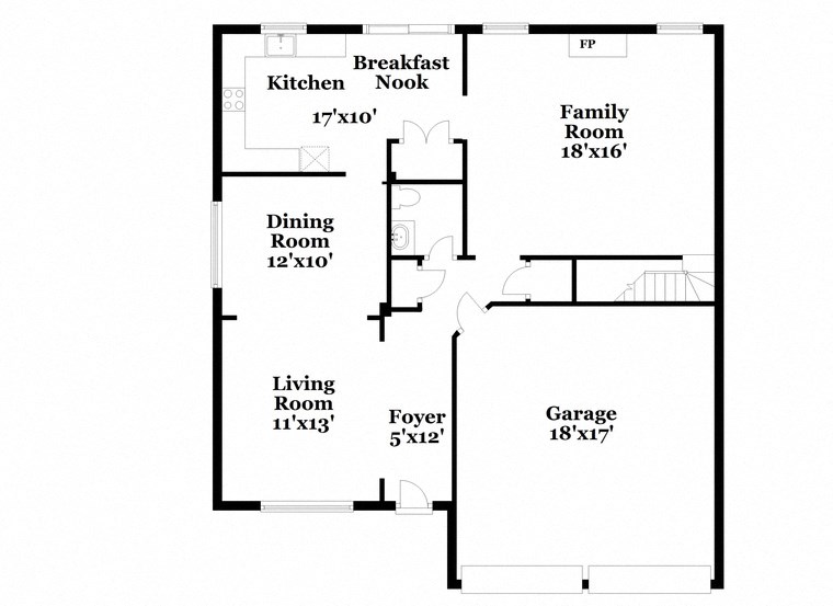 a floor plan of a house with a small kitchen and a living room