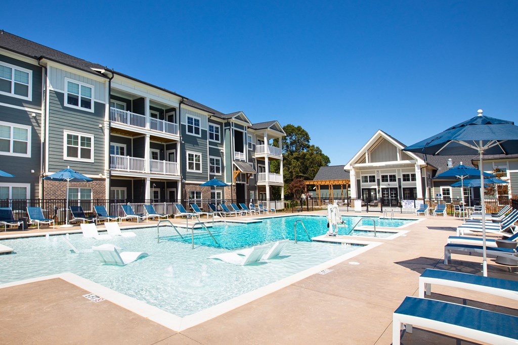 our apartments have a resort style pool with lounge chairs