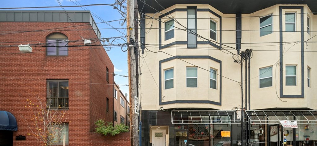 the facade of a building on a city street