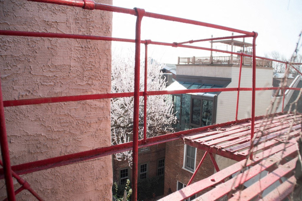 a view of a building from a scaffolding