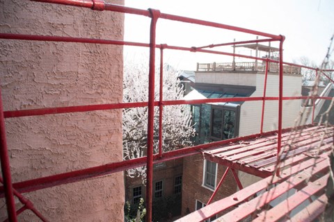 a view of a building from a scaffolding