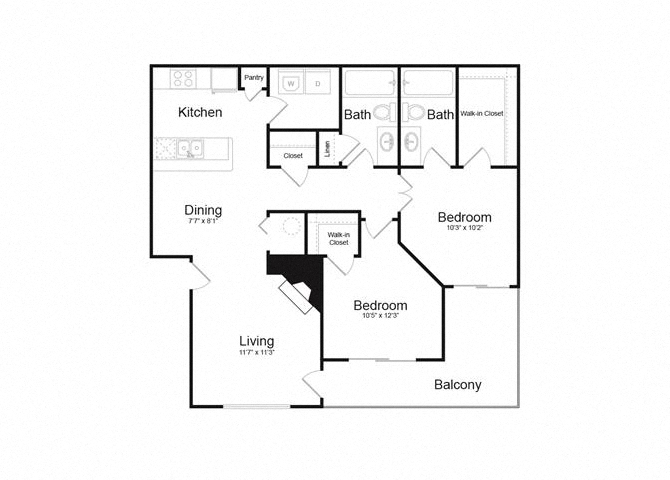 D Two Bed And Two Bath Floorplan at Alvista Trailside Apartments, Englewood, CO, 80110