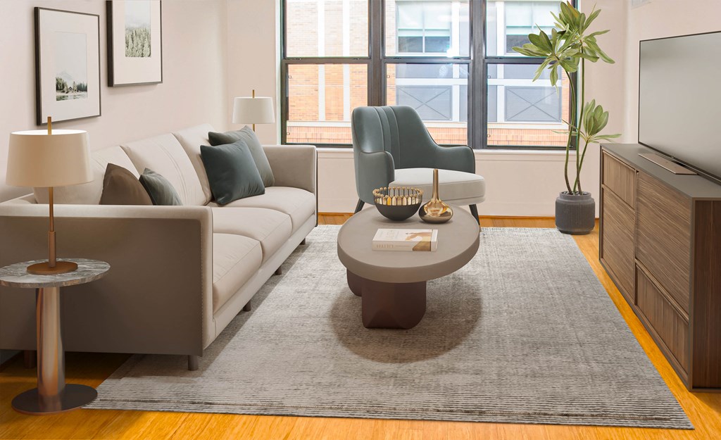 a living room with a couch and a coffee table