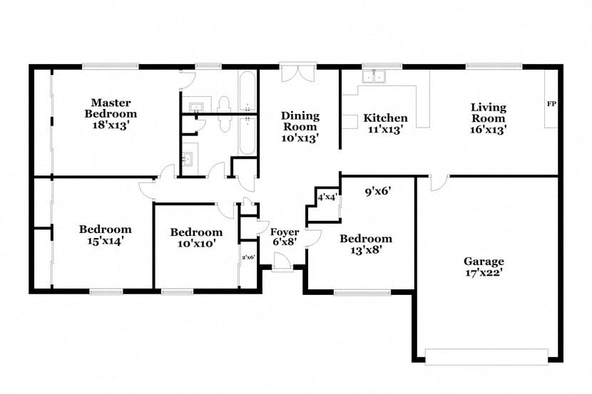 a floor plan of a house with bedrooms and a living room