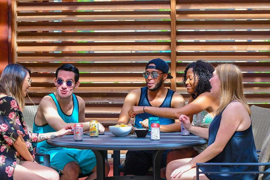 a group of people sitting at a table