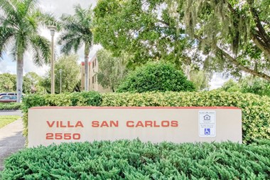 Signage in front of Villa San Carlos Senior Apartments