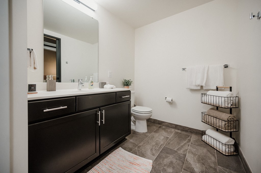 a bathroom with a sink and a toilet and a mirror
