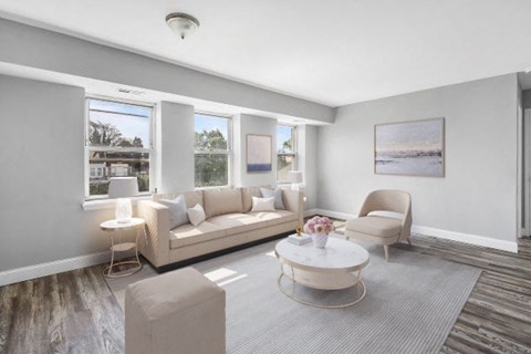 a living room with a couch and a table