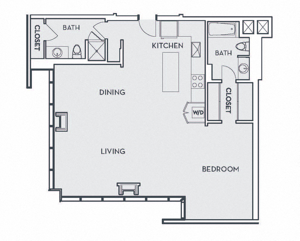 Loft C - 1 Bedroom 2 Bath Floor Plan Layout - 1217 Square Feet