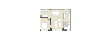 A floor plan of a house with a kitchen, living room, and two bedrooms.