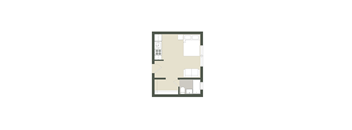 A floor plan of a house with a kitchen, living room, and two bedrooms.