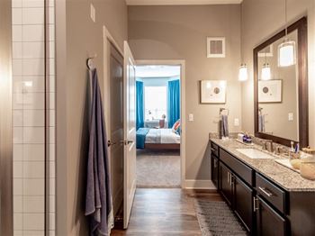 Renovated Bathrooms With Quartz Counters at The Foundry, South Bend