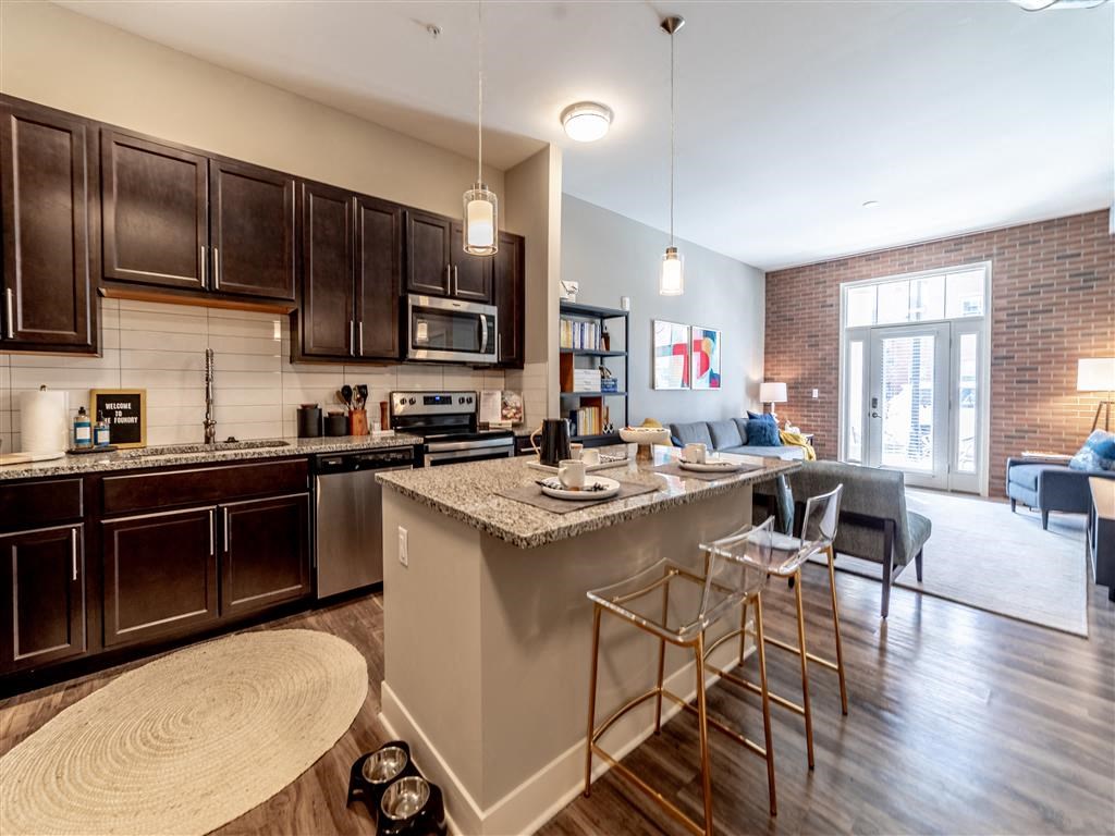 Gourmet Kitchen With Island at The Foundry, South Bend, Indiana