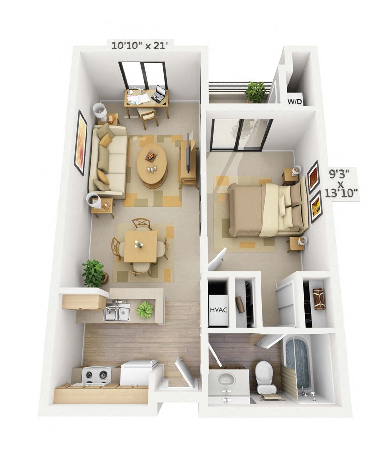 Belmont 1x1 Floor Plan at Pine at 6th, Long Beach, 90802