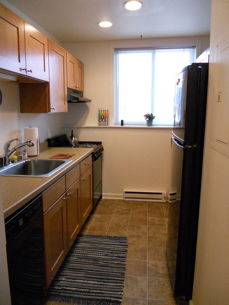 a kitchen with a sink and a refrigerator