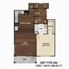 1 BR 1 BA 858 sq ft Bluewater Floorplan West Ashely Apartments