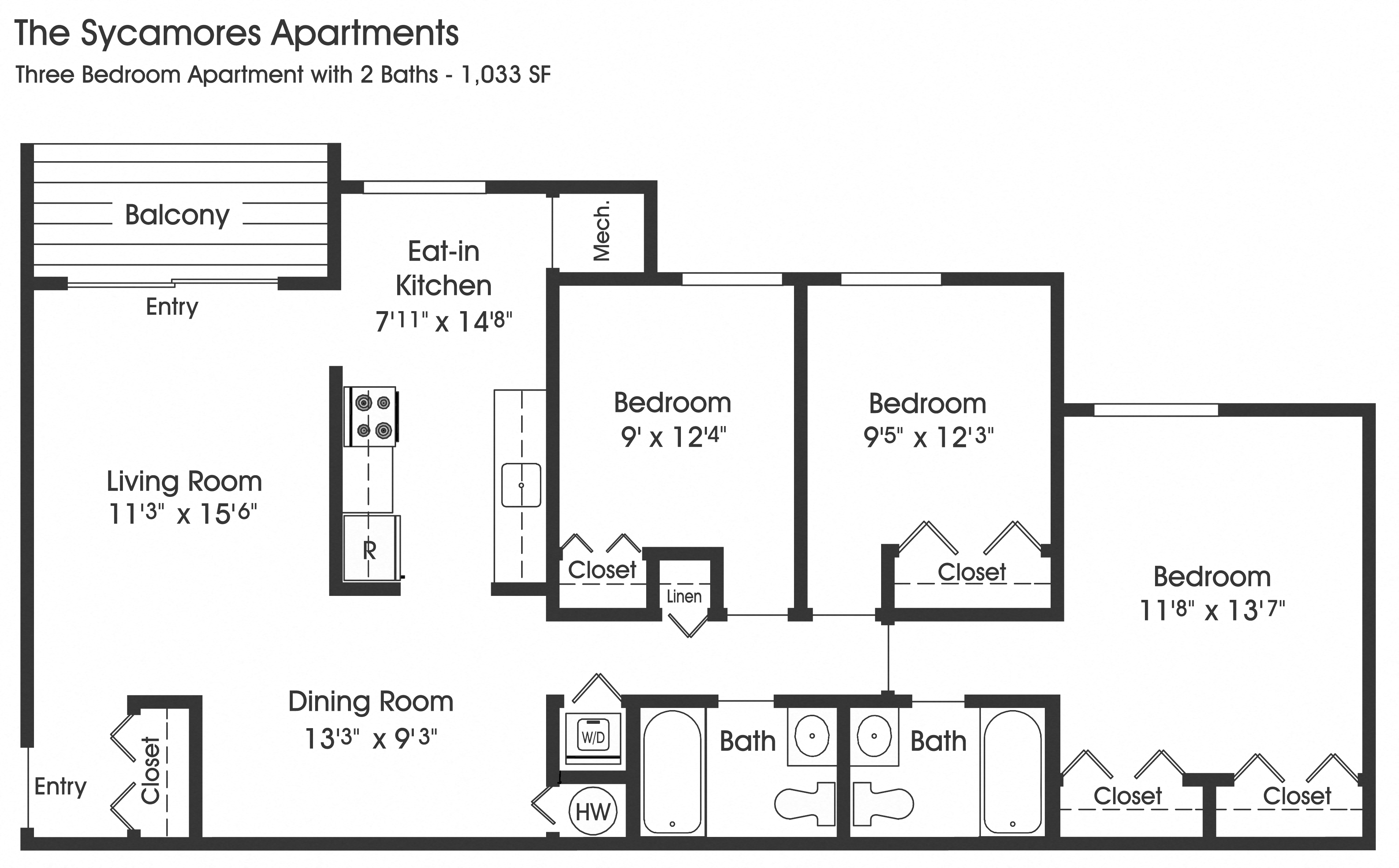 3BR 2BA_1033sf at The Apartments at The Sycamores, Reston, Virginia