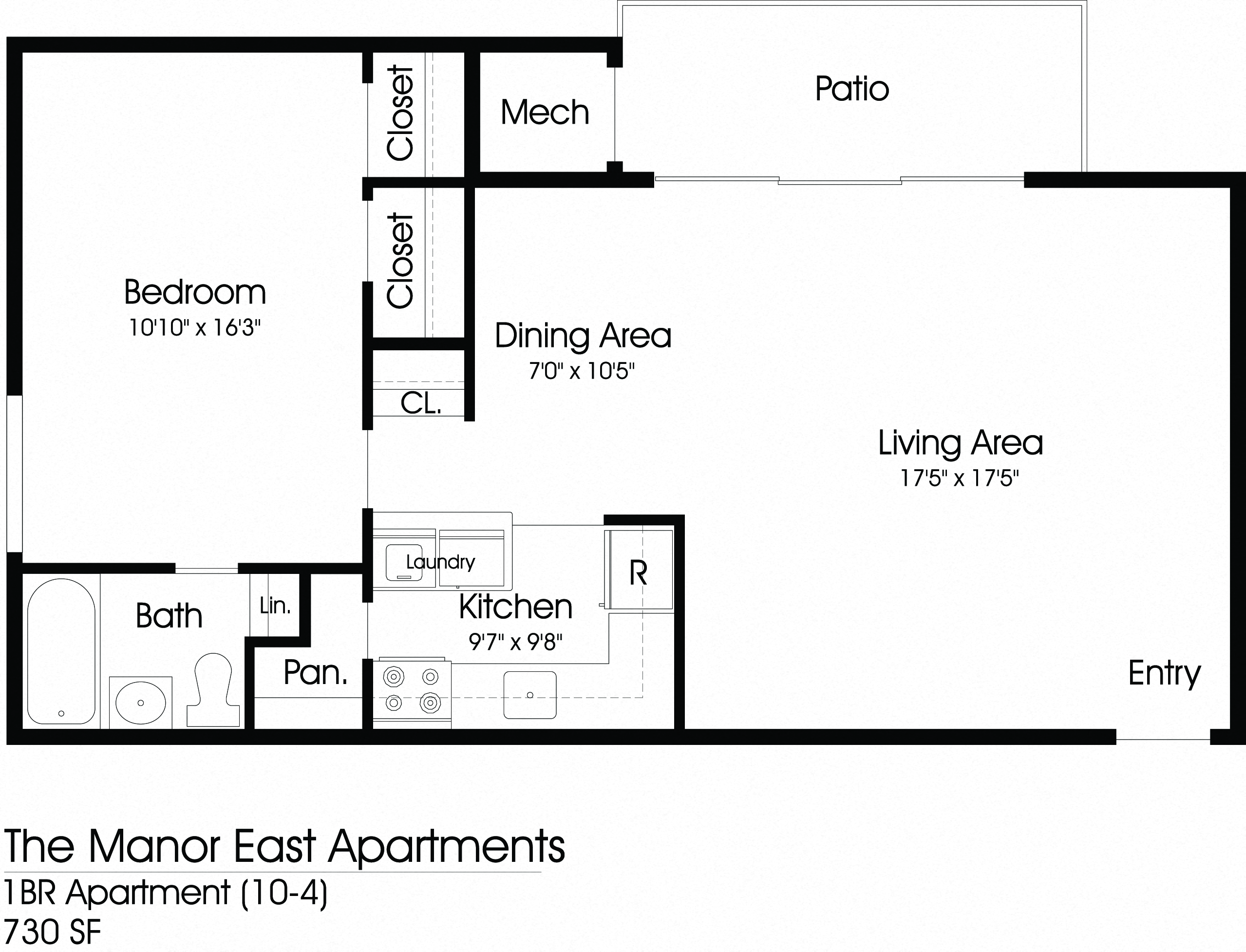 1BR 1BA (730sf)