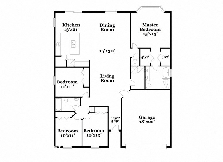 a floor plan of a house with bedrooms and a living room