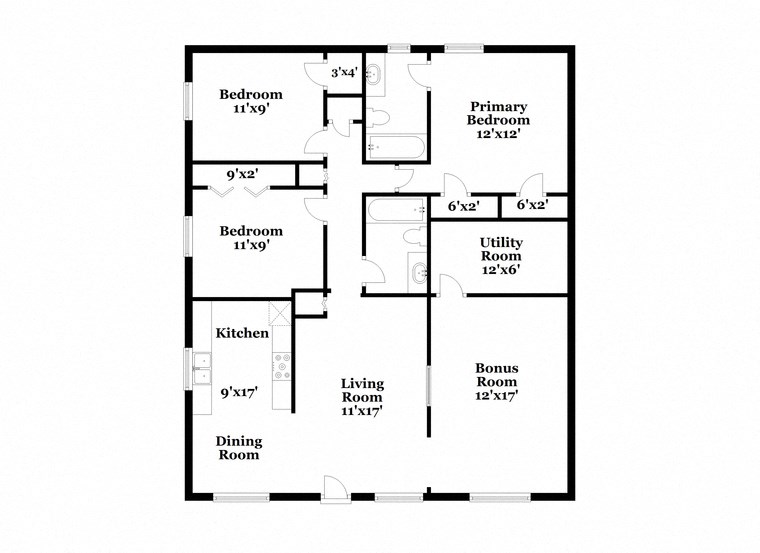 floor plan of the upper level of a home with a bedroom and a kitchen