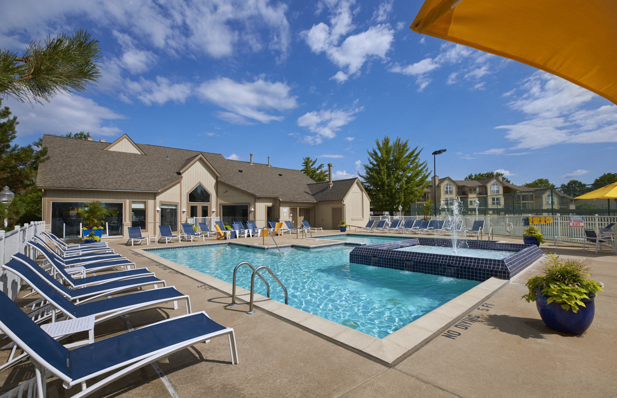 our apartments have a resort style pool with lounge chairs