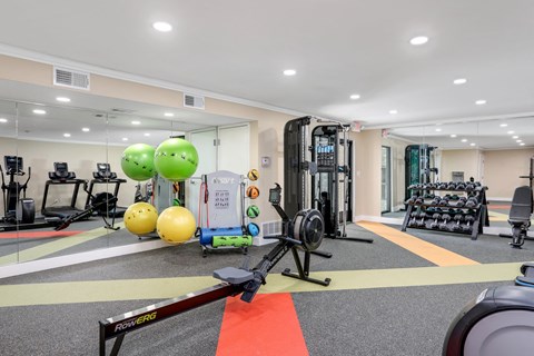 the preserve at ballantyne commons fitness room with weights and exercise equipment
