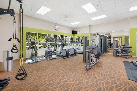 the gym in our apartments is equipped with cardio equipment and weights