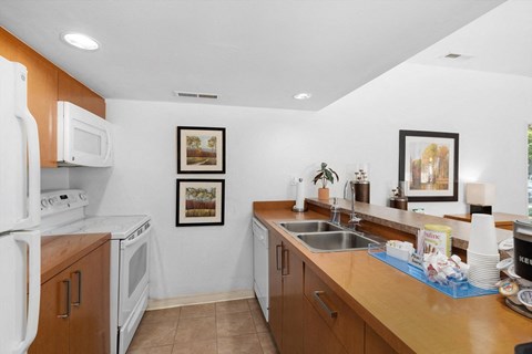 a kitchen with a sink and a stove and a refrigerator